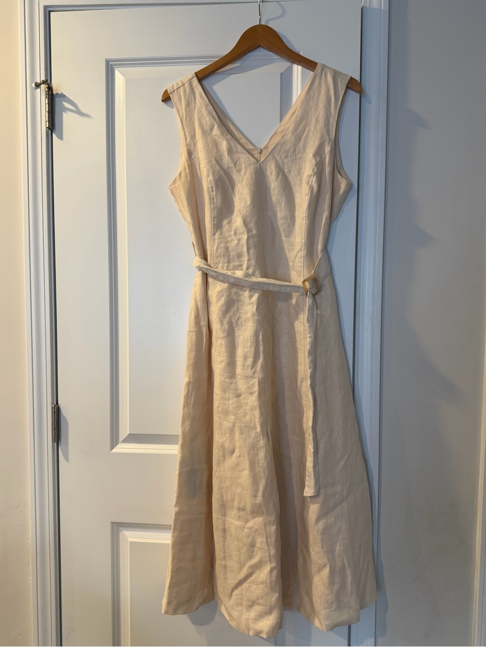 Mango Sleeveless V-Neck Linen Dress in Cream